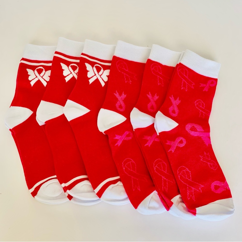 New 6 Pairs of Breast Cancer Awareness Socks